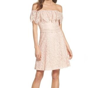 Julia Jordan Off The‎ Shoulder Lace Dress 8 Pale Pink Stretch Belted Cocktail